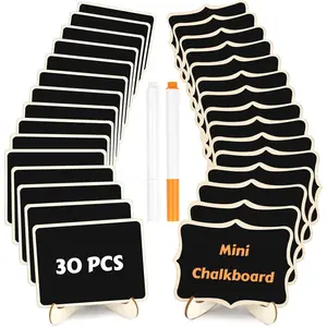 30 Pack Mini Chalkboard Signs, Food Labels for Party Buffet, Small Wooden Chalk Board Signs with Easel Stand & Markers, Reusable, Zero Residue Place Cards for Table Setting or Numbers, Outdoor Indoor