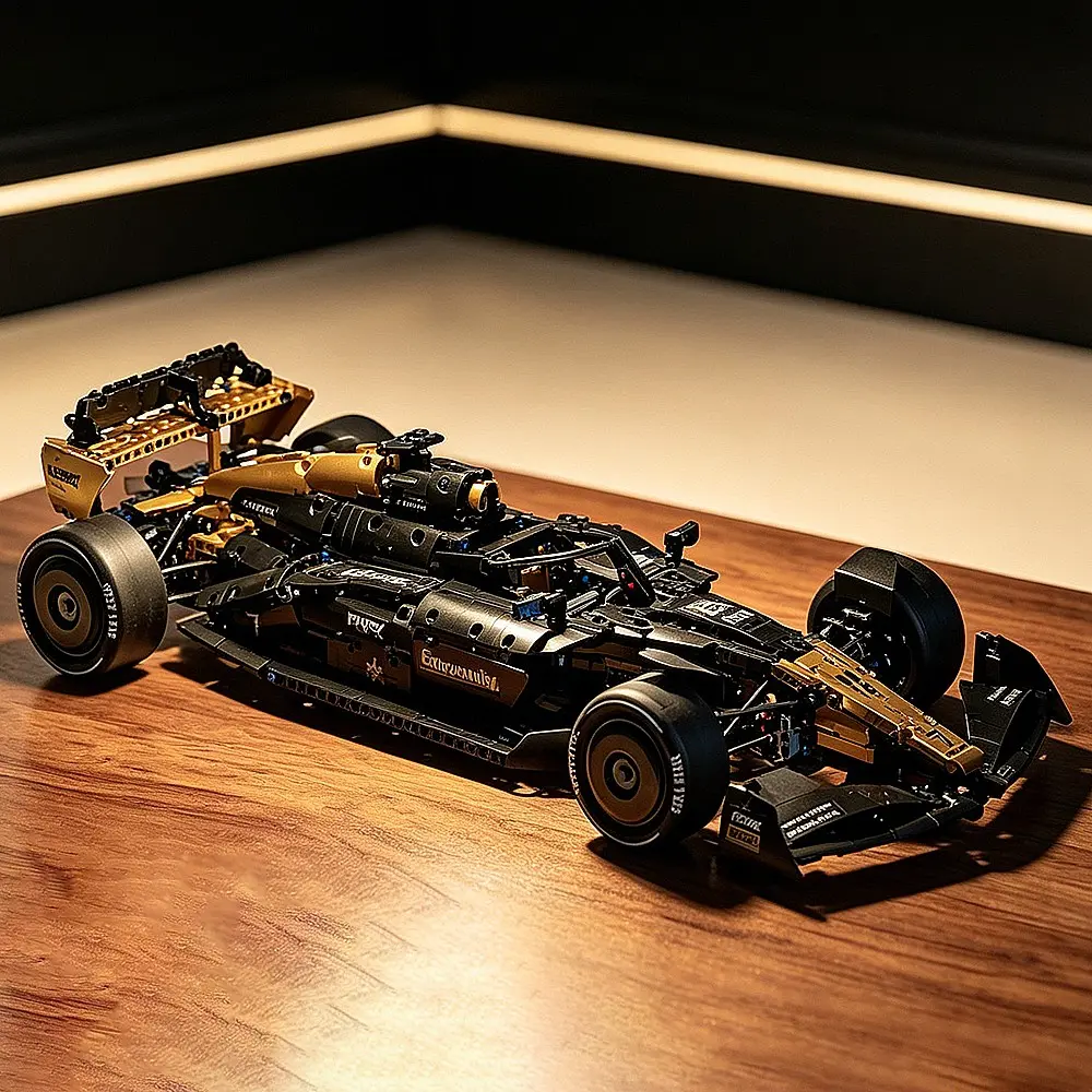 1995pcs Gold Racing Car Building Blocks Set, Bricker Build Sets, High Difficulty 1:8 Vehicle Model Building Kit, Collectible Block Sets, Luxury Home Decor, Birthday Gift