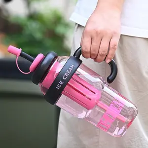 Summer Big Mac high-value water bottle, straw cup, plastic belly cup, large-capacity flower teacup, large kettle with handle.