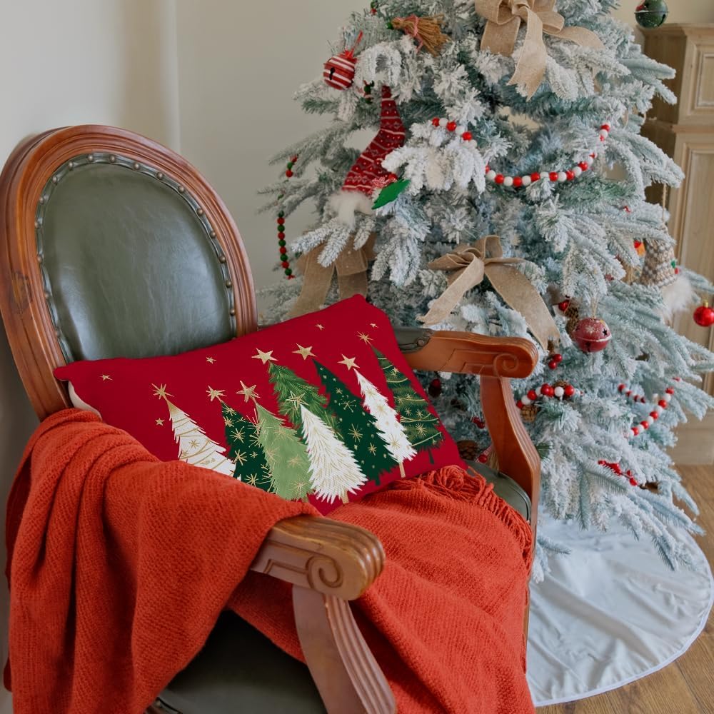 Christmas Themed Cushion Cover, 1/2/4/6/8/12pcs Lovely Star & Tree Pattern Throw Pillow Cover without Filler for Home Sofa Bed