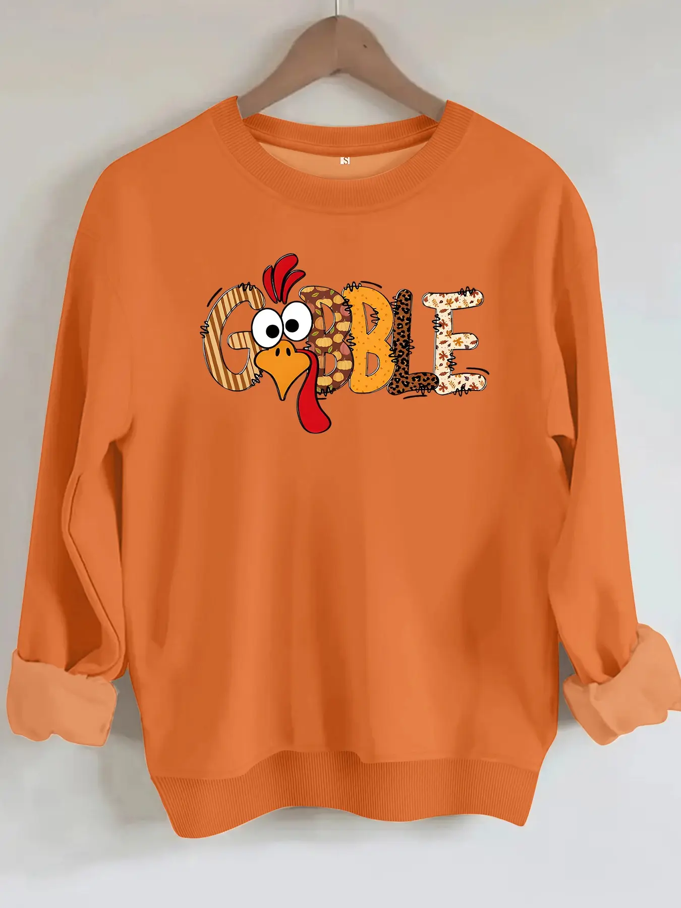 Women's Gobble Sports Sweatshirt, Cute Thanksgiving Turkey Print, Long Sleeve Loose Fit, Fall Winter Casual Wear
