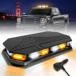 406D Rooftop Emergency Strobe Light Bar, 102 High-Intensity LEDs Amber White Mini Beacon w/Magnetic Base, 12V or 24V Cigarette Plug, 16 Flashing Modes, 16.4ft Cable for Trucks, Construction Vehicles, Snowplow
