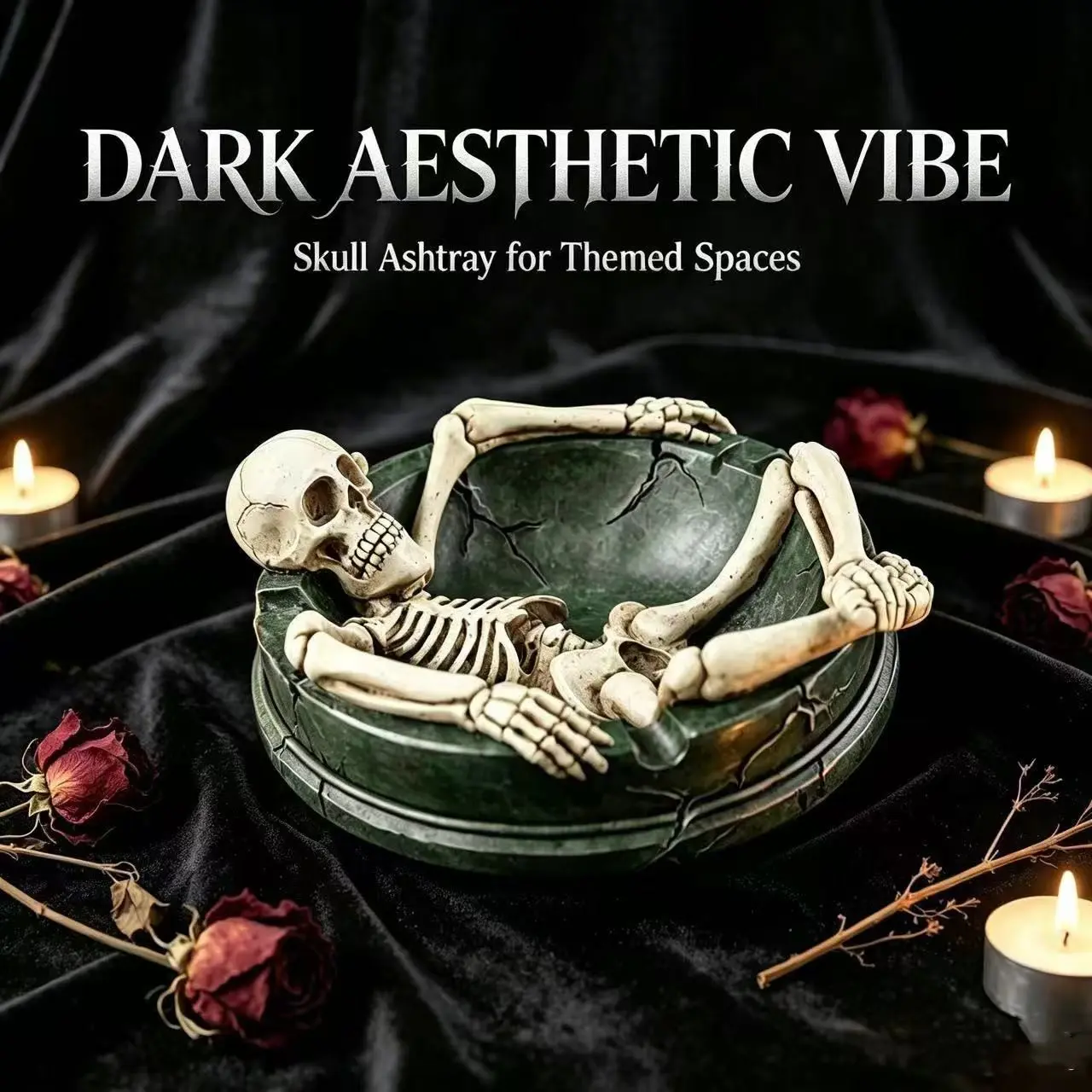 Vintage Skeleton Resin Ashtray, Gothic Tabletop Ornament, Unique Decorative Piece, Perfect for Halloween & Gothic Themes