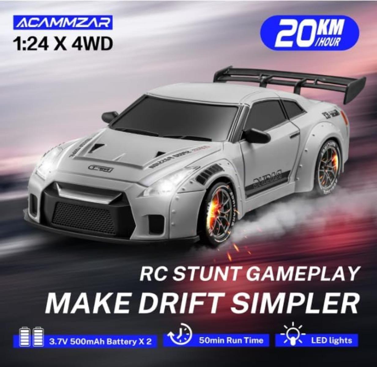 1:24 RC Drift Car 4WD 20KM/H High Speed Remote Control Car with LED Lights & Drift Tires, 2.4GHz Toy Car for Family Party, Birthday Easter Gifts for Boys Girls
