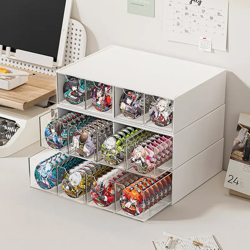 Desktop Sticker Storage Box, Drawer-Style Large Capacity, Multi-Functional Transparent Organizer, Anime Figure Stand Holder, Collectible Display Case