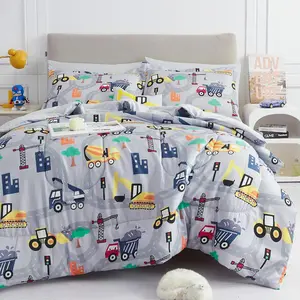 Kids Twin Comforter Sets for Boys 6 Pieces Excavator Grey Bedding Set for Teens Soft Microfiber All Season Bed in A Bag with Comforter, Sheet Set, Shams and Decorative Toy Pillow