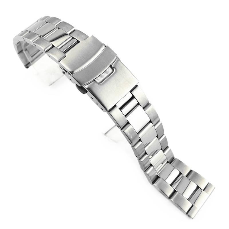 Three-bead solid stainless steel watch strap with double safety clasp, black steel diving watch chain
