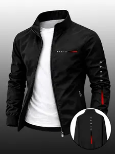 Men's Fashion Paris Series Print Lapel Jacket, Fitted Casual Outerwear, Spring & Fall, Durable Zipper Coat, Perfect Gift