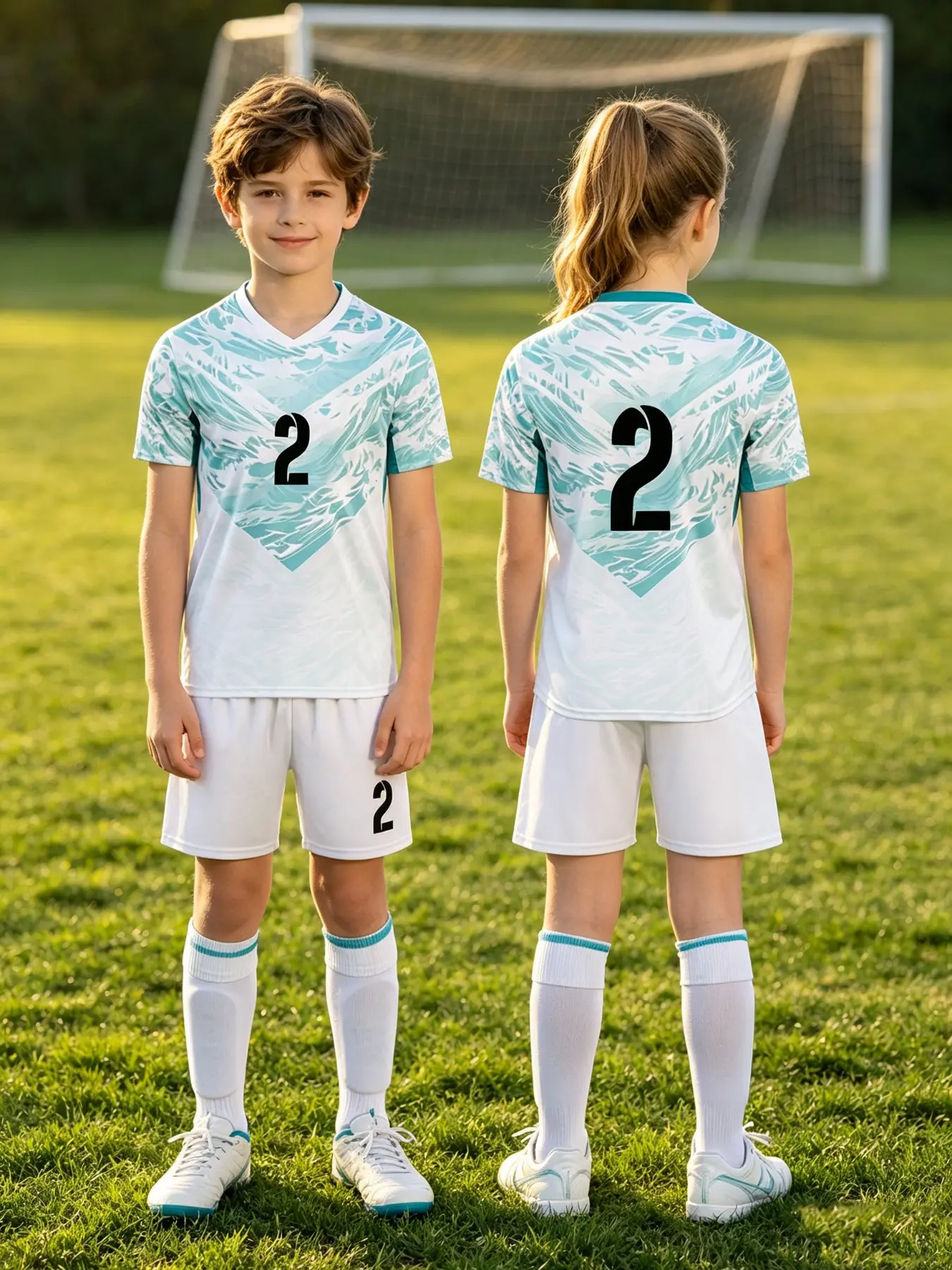 Unisex Portuguese Soccer Set, Lucky Number Blue Ink Wave Print, V Neck Short Sleeve Quick-Dry Sports Two-Piece Set