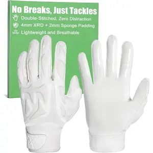 Lineman Football Gloves for Adults, White and Black Padded Football Gloves for Men, Offensive Defensive Lineman Glove