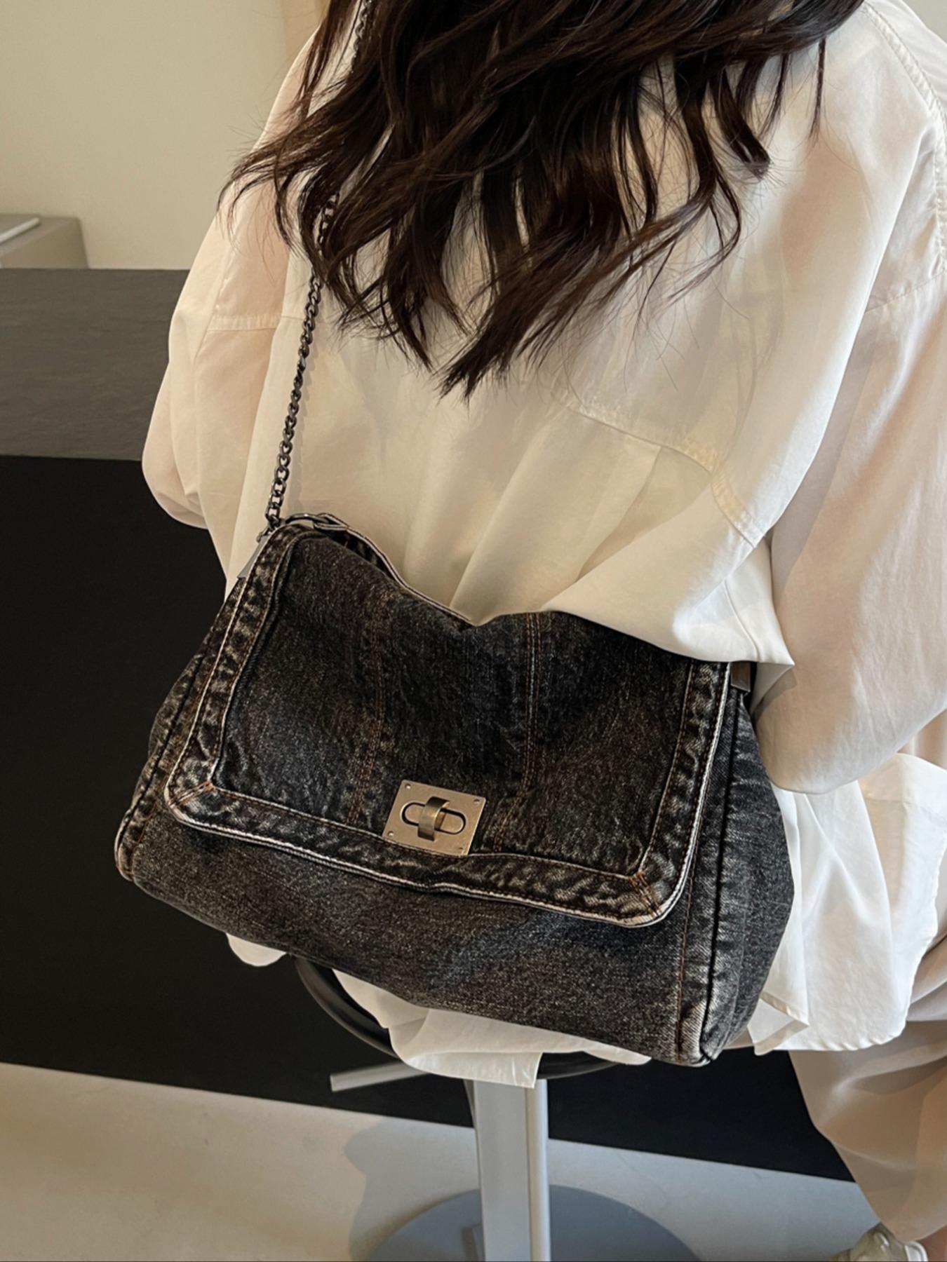 2026 Denim Bag Chain Shoulder Bag Women's Fashion Commuting Work Underarm Bag Vintage Texture Travel Handbag