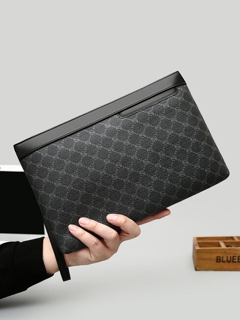 Men's Business All Over Print Zipper Clutch, Fashionable Pu Leather Envelope Clutch for Work & Daily Used, Casual Trendy Versatile High-quality Daily Commuting Bag, Girl Fashionable Shopping Bag