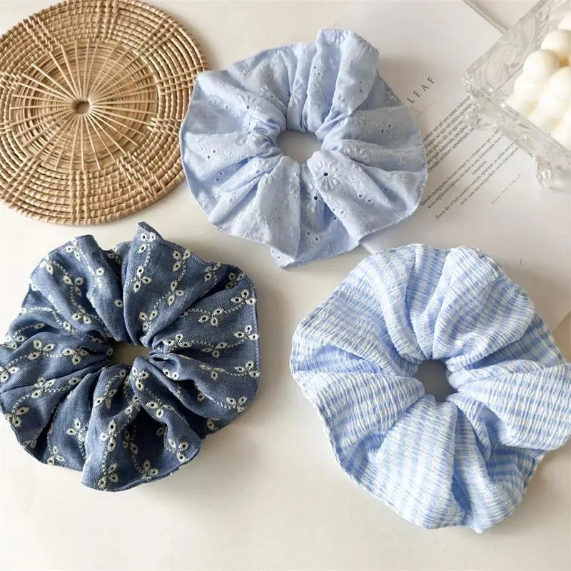 Designs Japan Fashion Large Size Hair Scrunches Hollow Out Denim Scrunchies Big Hair Chouchou Ponytail Hairties