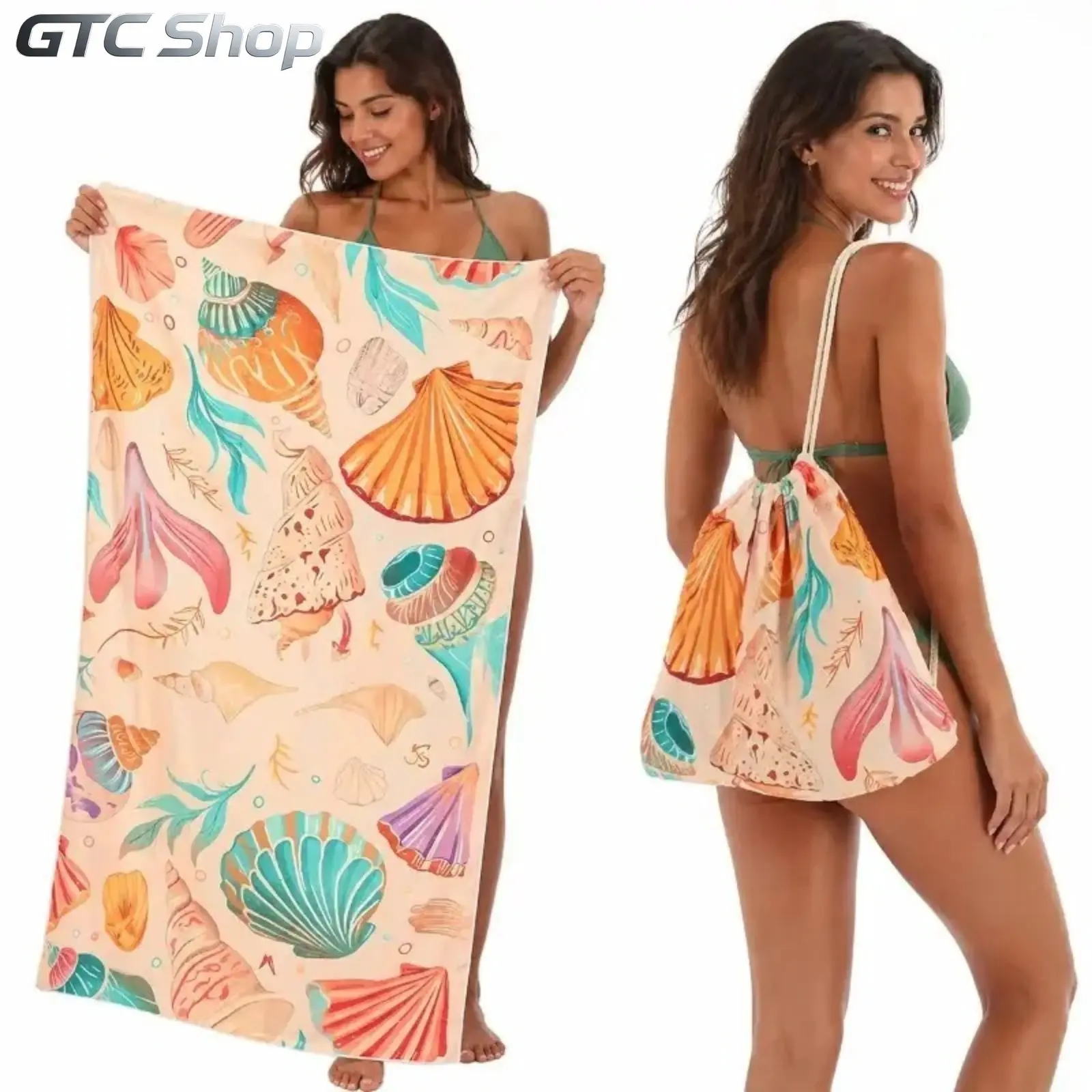 【Summervibes】2-in-1 Beach Towel Backpack, Oversized Sand Free Quick Dry Towel, Nautical Print Convertible Drawstring Bag, Multifunctional Portable Gear for Beach, Pool Party, Outdoor Travel & Summer Vacation