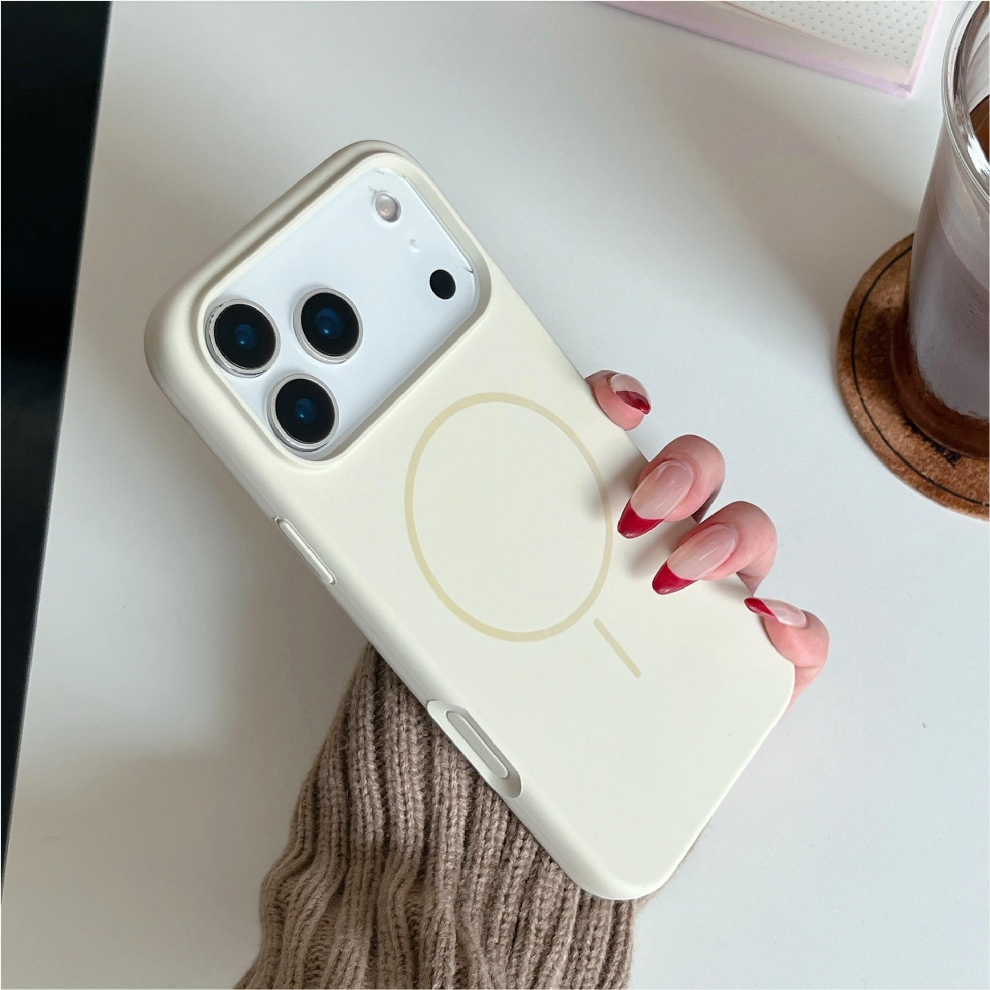 Orange thin circle magnetic suction camera button, all-inclusive, suitable for Apple 17promax mobile phone case, liquid silicone iPhone17 r skin feeling 17pro simple solid color, soft waxy 17 large holes 16