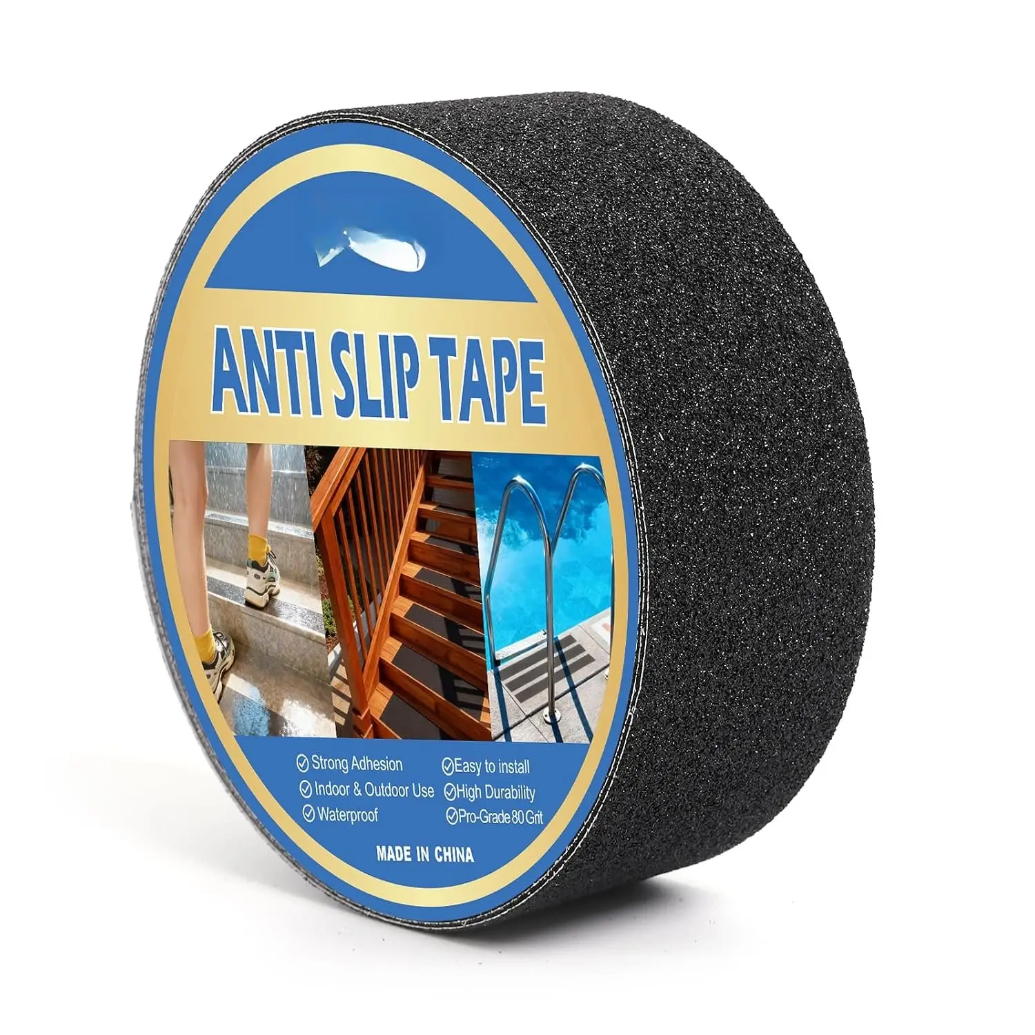 Heavy Duty Anti Slip Traction Tape 2" x 38 FT, 80 Grit  High Friction Grip Tape for Indoor Outdoor Stairs, Pool, Ramps, Garage,  & Commercial Use