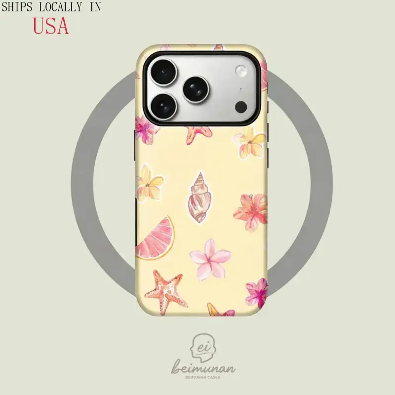 [MagSafe Case]This yellow watercolor-style case features a fresh floral, seashell, and starfruit design. It's a durable 2-in-1 protective case, compatible with MagSafe, and works with iPhone 17/16/15/14/13/12/11 Pro Max/Plus/Pro. A simple and stylish
