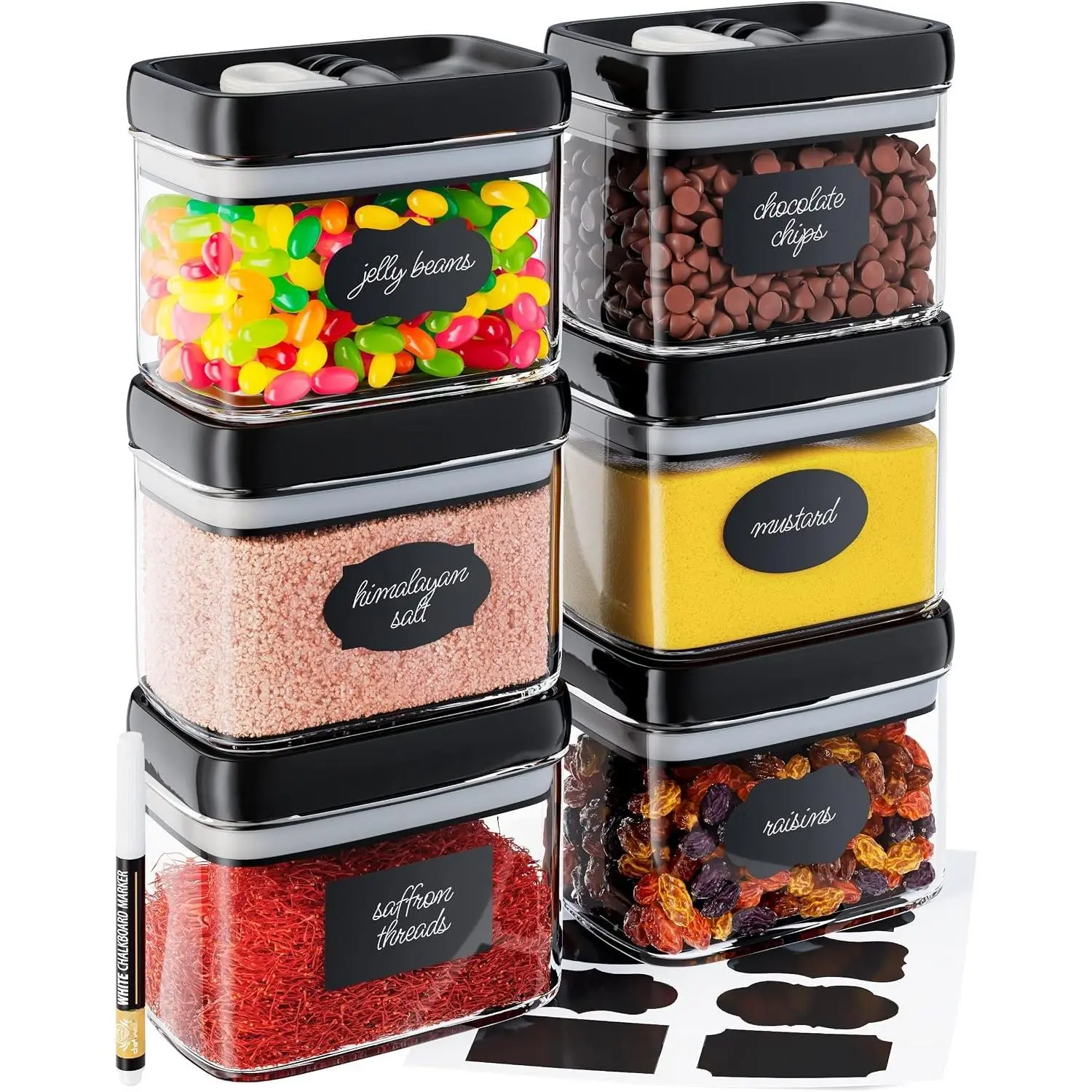 Airtight  Storage Boxes with Labels - Kitchen Storage - Flour, Cereal, Pasta - Plastic Storage Boxes with  (4pcs-3.2L)