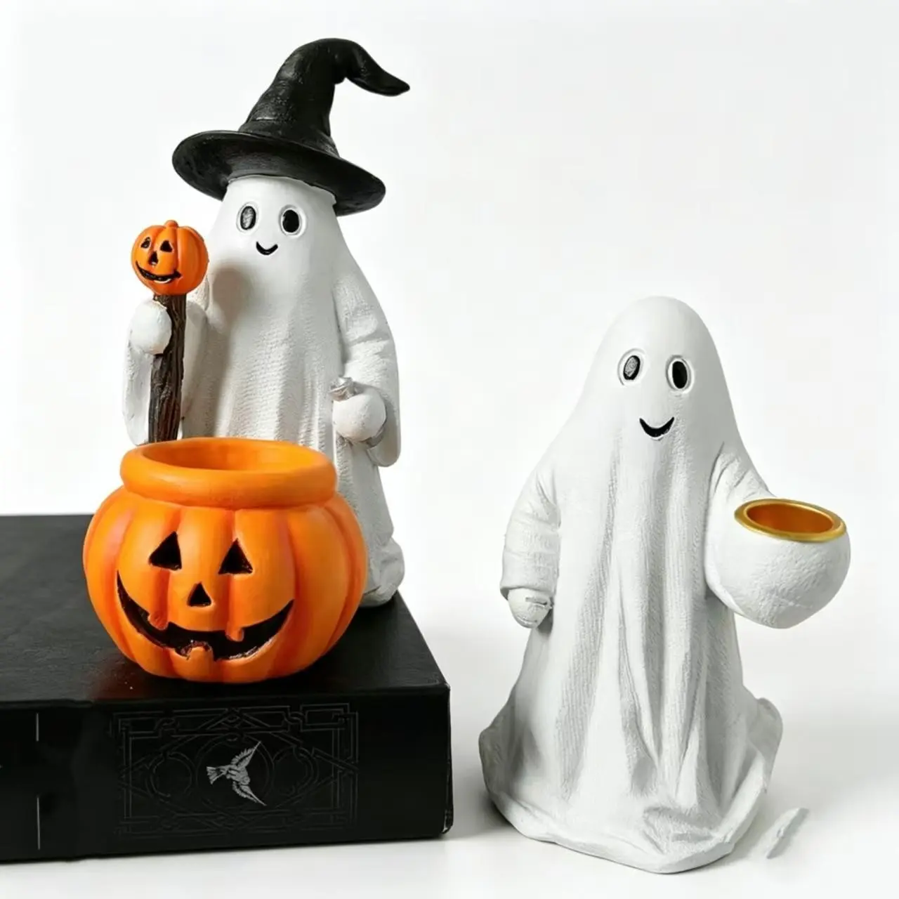 Halloween New Cute Ghost Figurine, Pumpkin Balloon Small Cat Resin Decoration, Resin Figure, Desktop Atmosphere Craft, Home Decor, Party Gift
