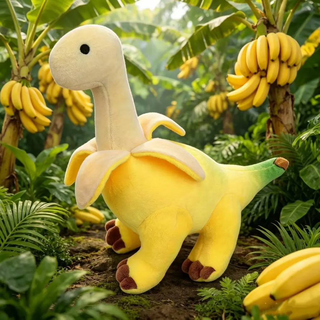 Peeled Banana Brontosaurus Plush Toy, Soft Huggable Fruit Dino Stuffed Animal Doll, Cuddly Stuffed Animals, Fun Gift for Kids, Cute Dinosaur Plushie for Children