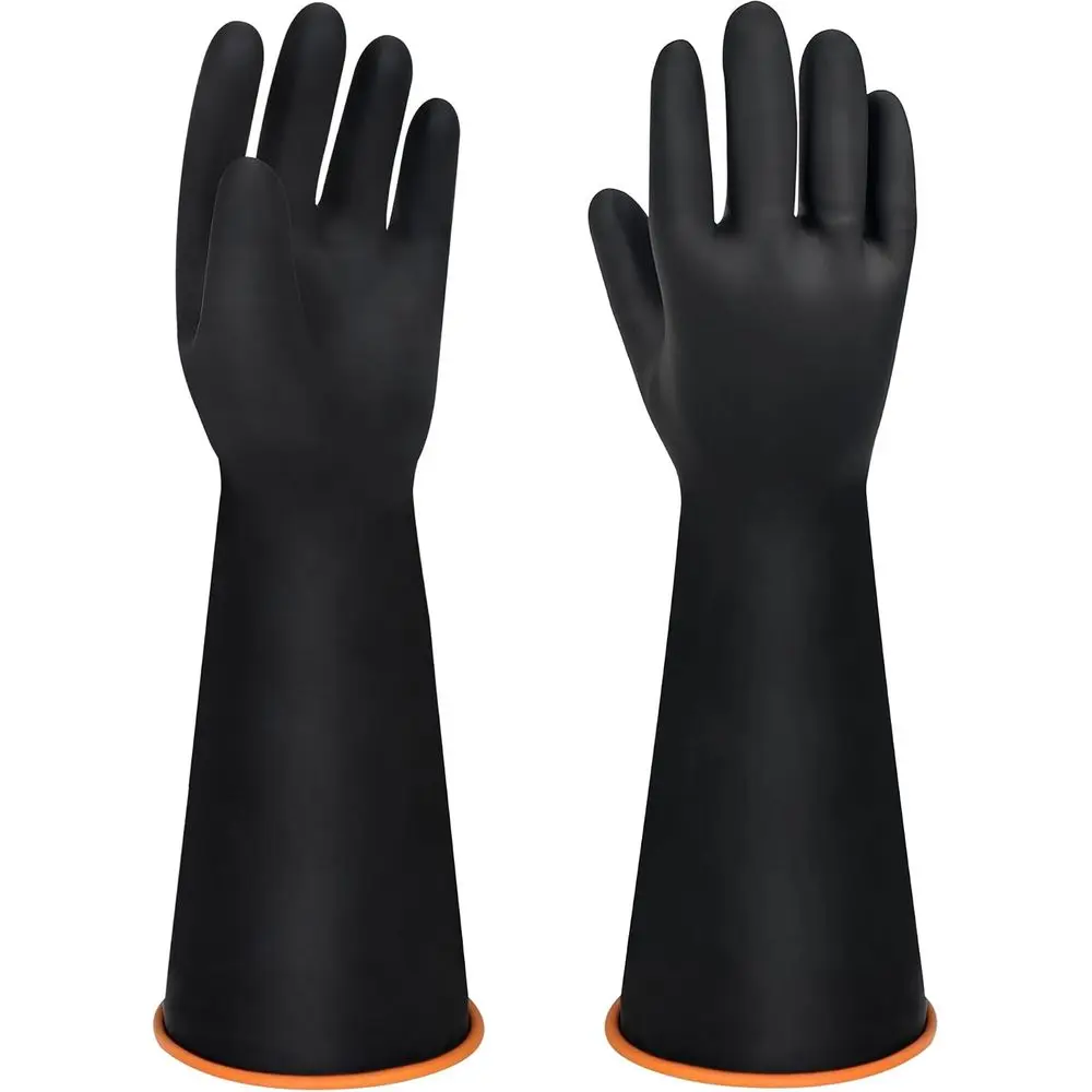 18" XL Size Latex Chemical Resistant Gloves, Reusable Heavy Duty Long Rubber Glove Dishwashing Gloves, Industrial Safety Glove for Men, Forearm Protection Waterproof Resist Strong Acid, Alkali, Oil'