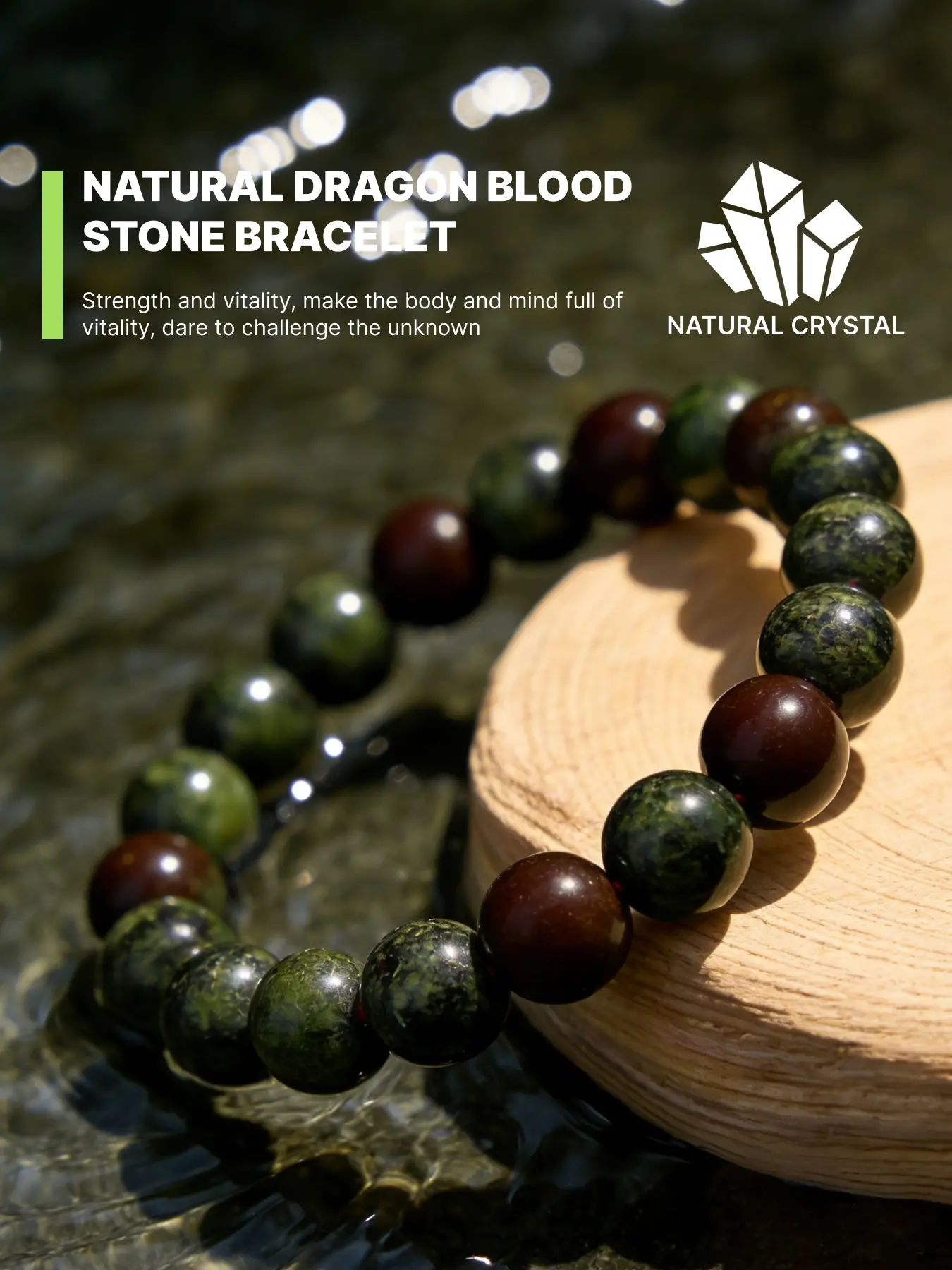 Natural Dragon Bloodstone Crystal Bracelet, Symbolizes protection for daily travel and well-being, attracting wealth and good fortune, making life smooth and harmonious, Handcrafted with beads, perfect for stacking and unique fashion, eye-catching