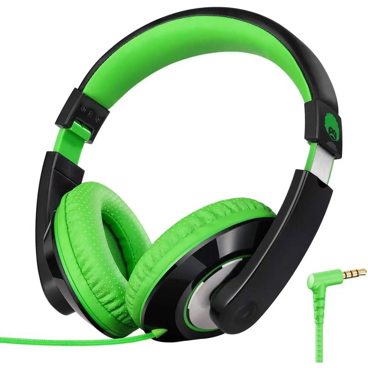 Comfortable Stereo Wired Headphones for Kids Teens, Lightweight Foldable Portable Electronic Audio Headphones with 4.9ft Cord, 3.5mm Plug, Durable Shell for Travel Airplane Black/Green