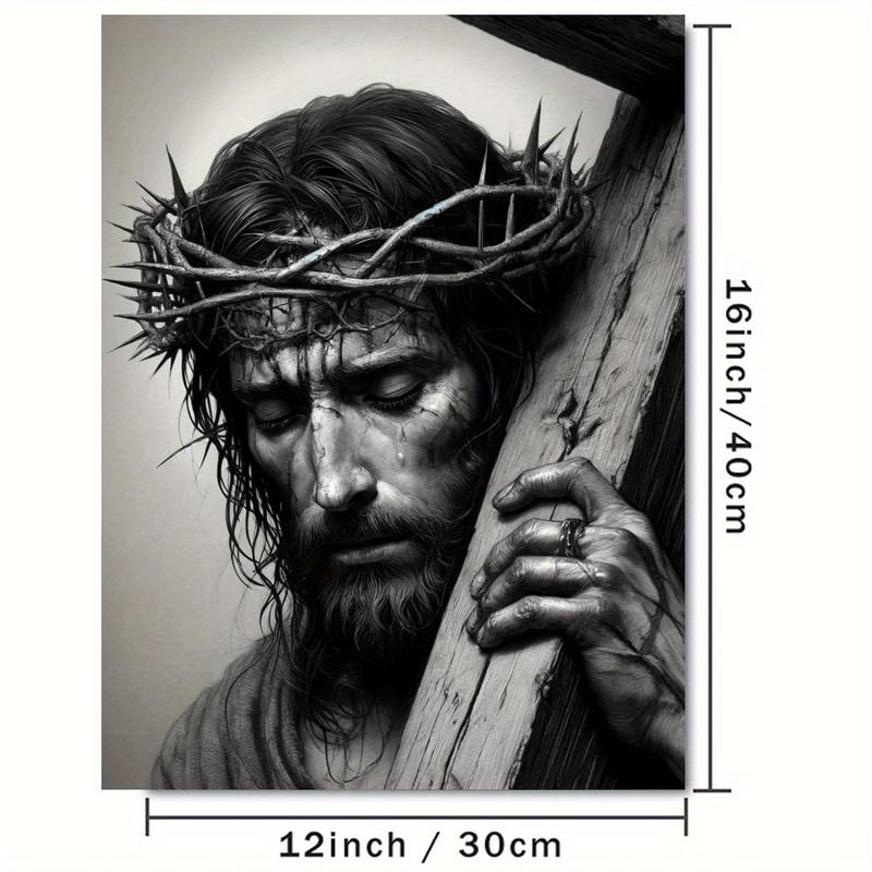 Room Decor 1pc Jesus Christ with Cross Frameless Canvas Wall Art, 30.48x40.64 cm, Religious Home Decor, Major Material: Other