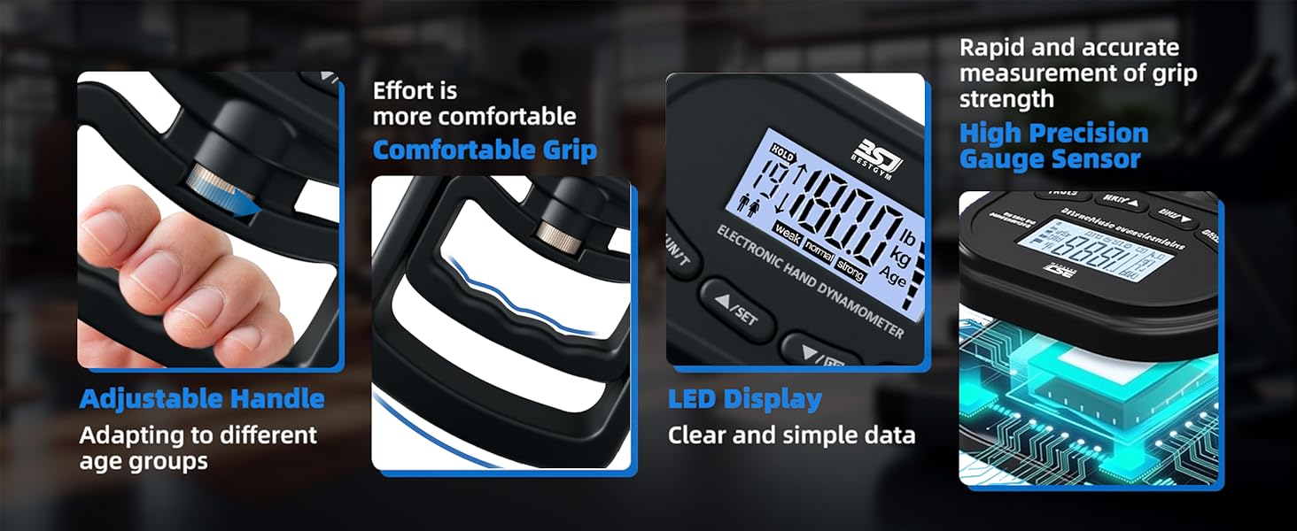 Hand Grip Strength Tester Trainer, 396lbs/180kg Hand Grip Dynamometer with LCD Display, Ideal for Sports, School, and Home Use(Battery Version)