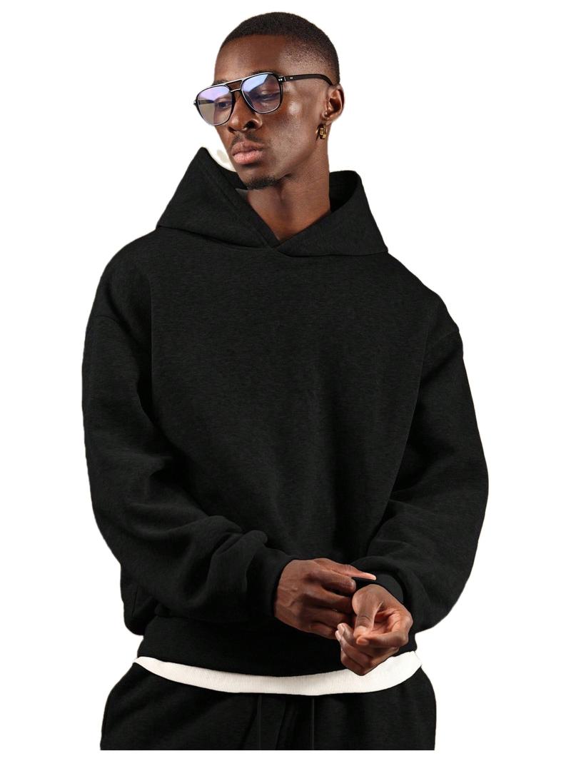 Men' Heavyweight Hoodie - Oversized Pullover Sweatshirt, Black Hooded Sweatshirt for Fall/Winter, Everyday Casual Streetwear Essential Cold Weather Apparel, Sweater Hoodie