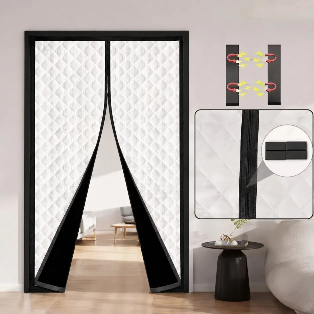 Winter Magnetic Door Curtain Thermal Insulated Door Cover, Windproof Cold Air Blocker, Energy Saving Draft Stopper with Automatic Magnetic Closure, Keep Warm for Home Bedroom Patio Door