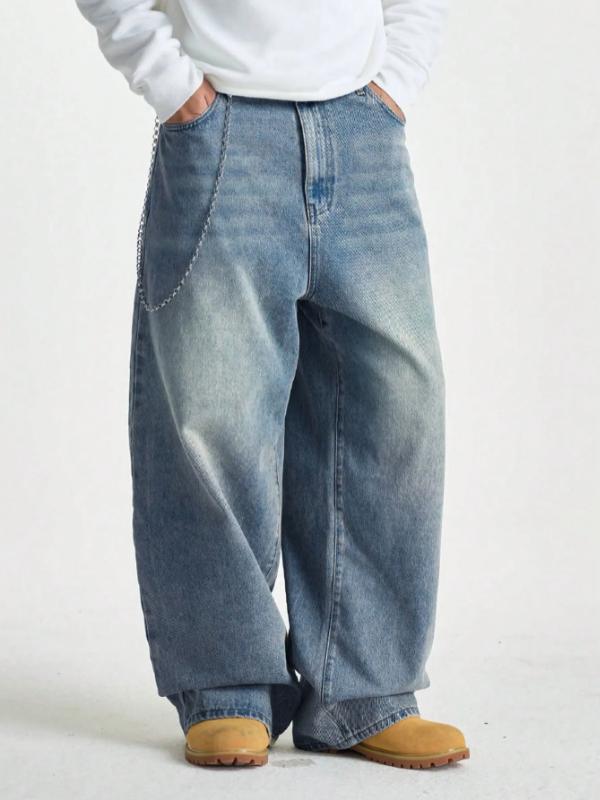 Kyn Apparel Men's Wide Pants Brushed Jeans Wide Jeans Y2K New Rocks Jeans Buggy Black Hip-Hop Pants