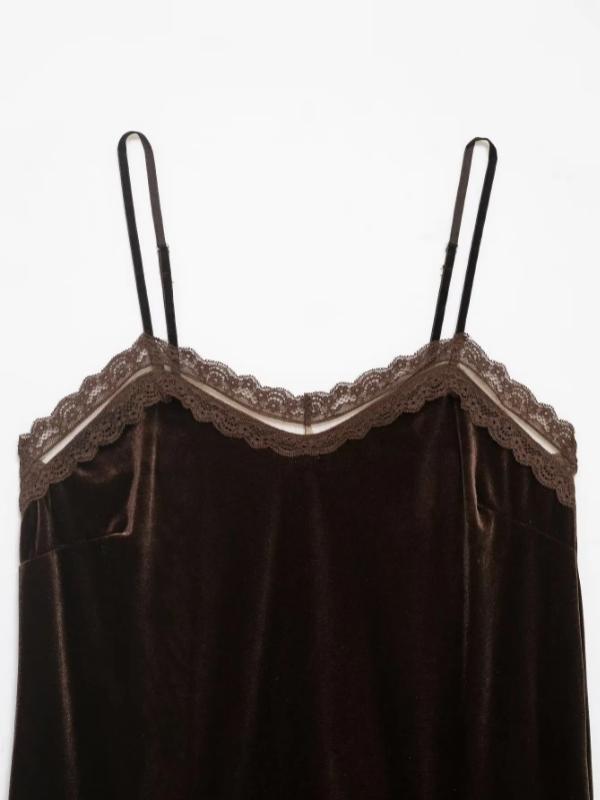 Aria Muse Women Fashion Velvet Lace Patchwork Sling Top Sleeveless V Neck Tank Tops 2026 Summer Trend High Street Lady Chic Tops