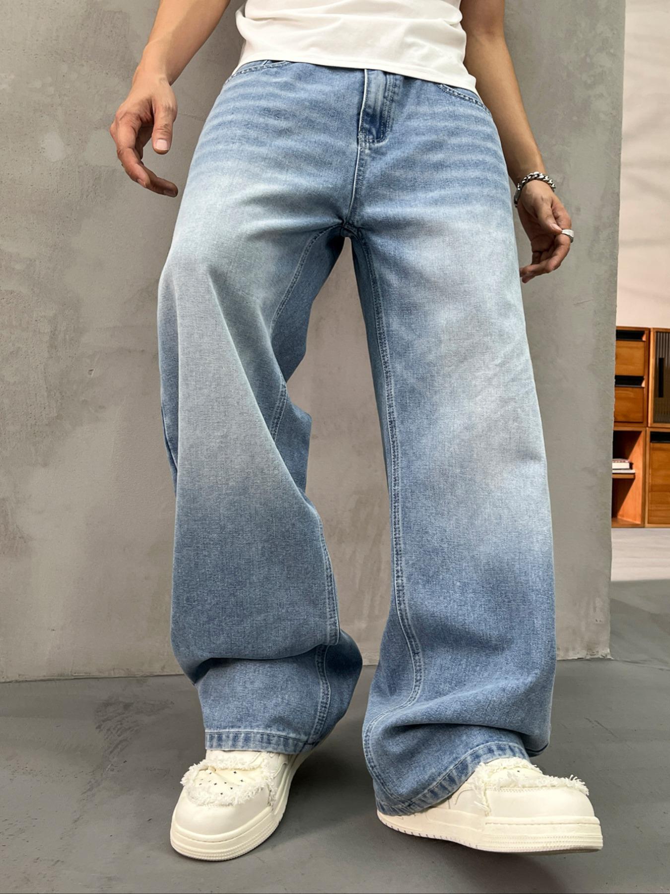 Men's Vintage Washed Loose Fit Wide Leg Jeans, Long Y2K Street Style Denim Jeans, Perfect Gift for Boyfriend & Husband