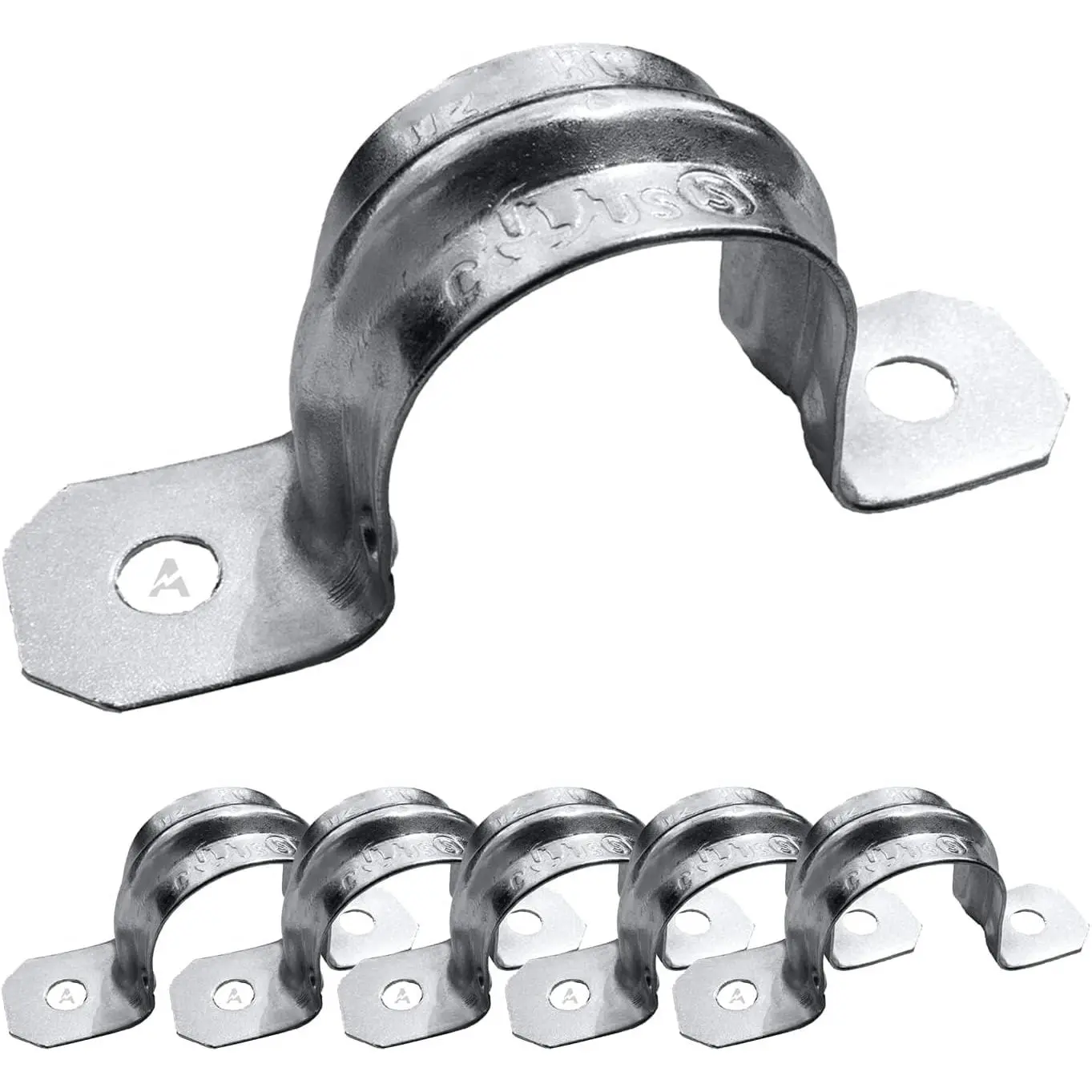 (5 Pack) 1-Inch EMT Two-Hole Conduit Strap — Reinforced Rib, Heavy-Duty Zinc-Plated Steel Pipe Clamp for Secure Electrical Installs, Rust-Resistant  Mounting Hardware