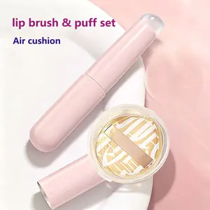 Reusable silicone lip brush with lid & extra-large soft, marshmallow-shaped concealer/foundation cushion puff. Multi-functional concealer, lip, and blush round-tipped silicone lipstick brush. Seamless mini portable makeup tool set.