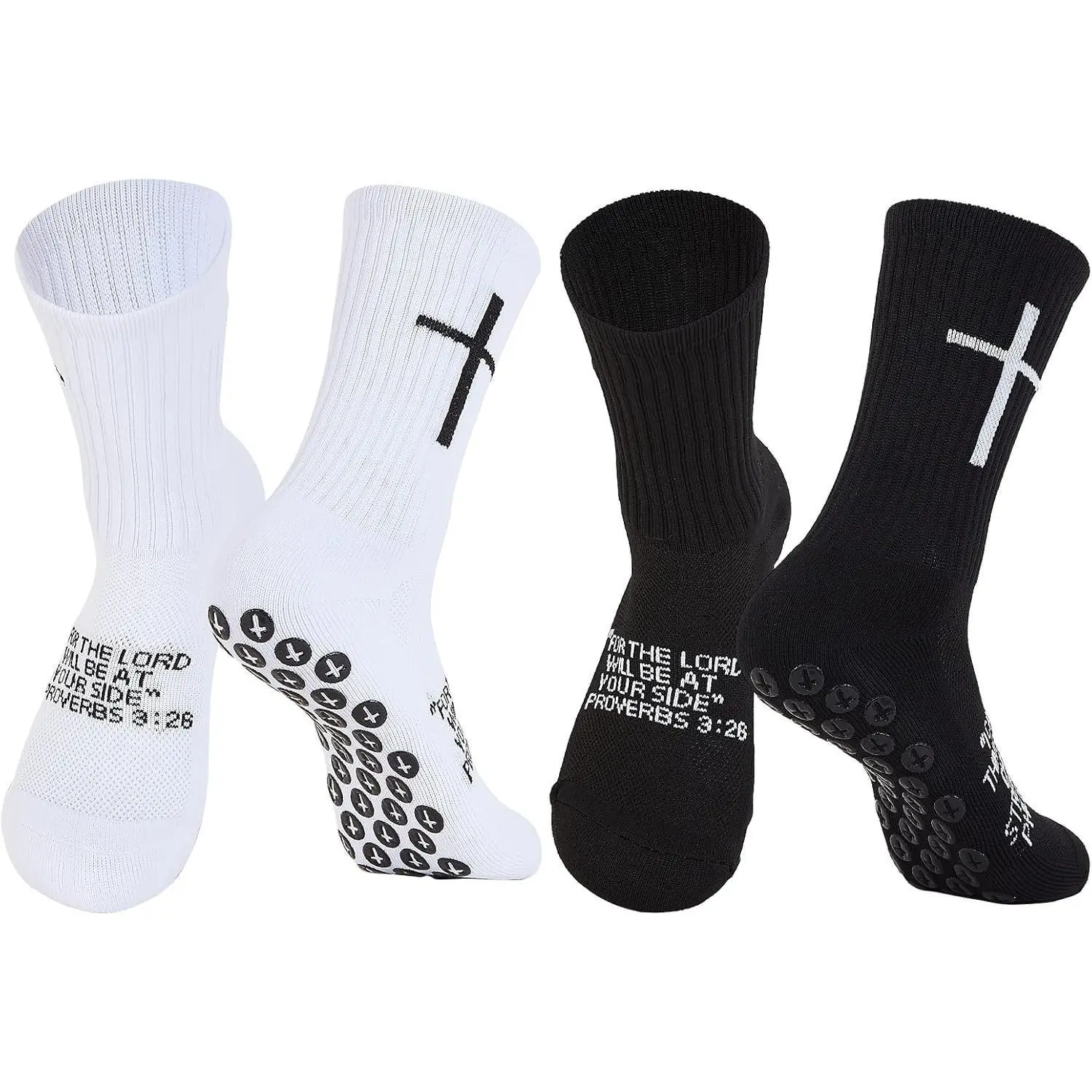 2 Pairs Cross Grip Soccer Socks Non-Slip Sports Sock with Bible Verse, Jesus Christian Socks for Football, US 6-13