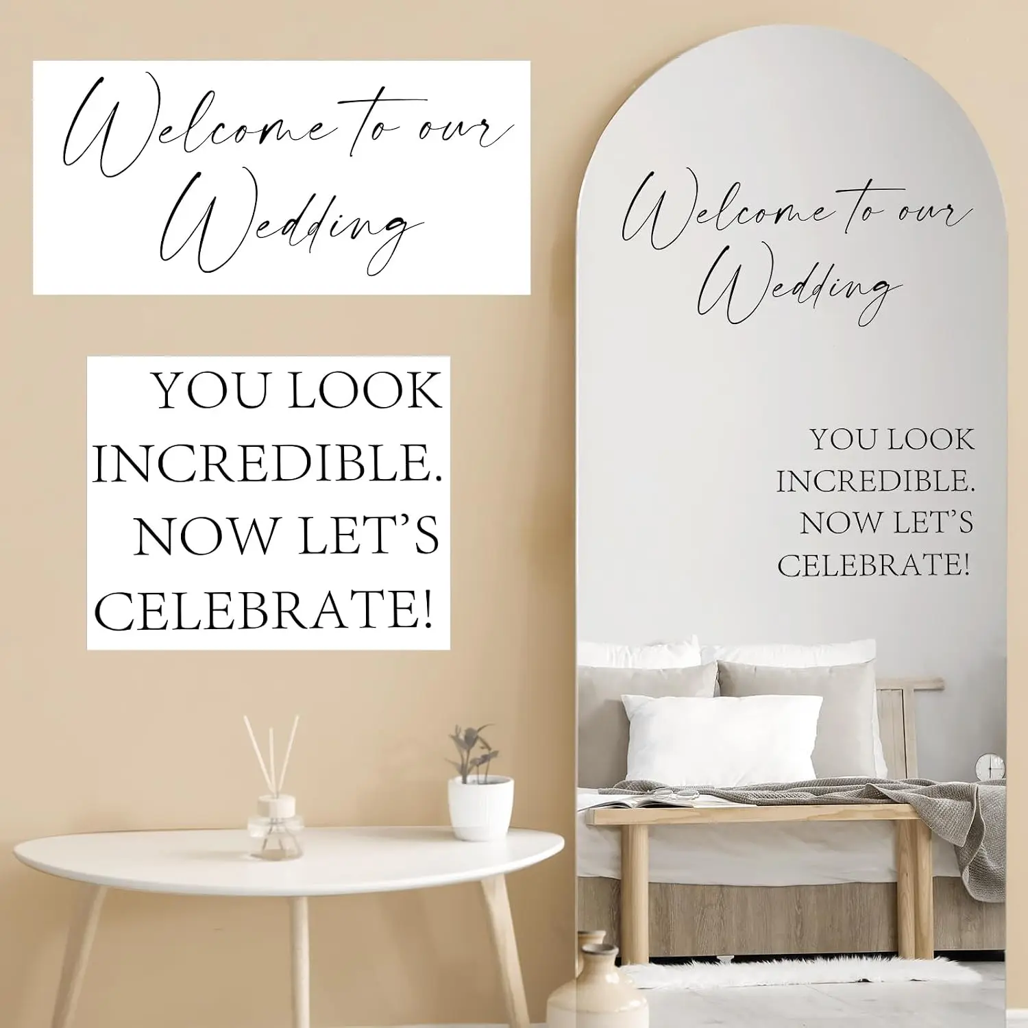 2 count Welcome to Our Wedding Mirror Decal Vinyl Lettering Decal Sticker Removable Letters Wedding  for Mirrors Glass Window Sign Marriage Decoration(Classic Style,Black)