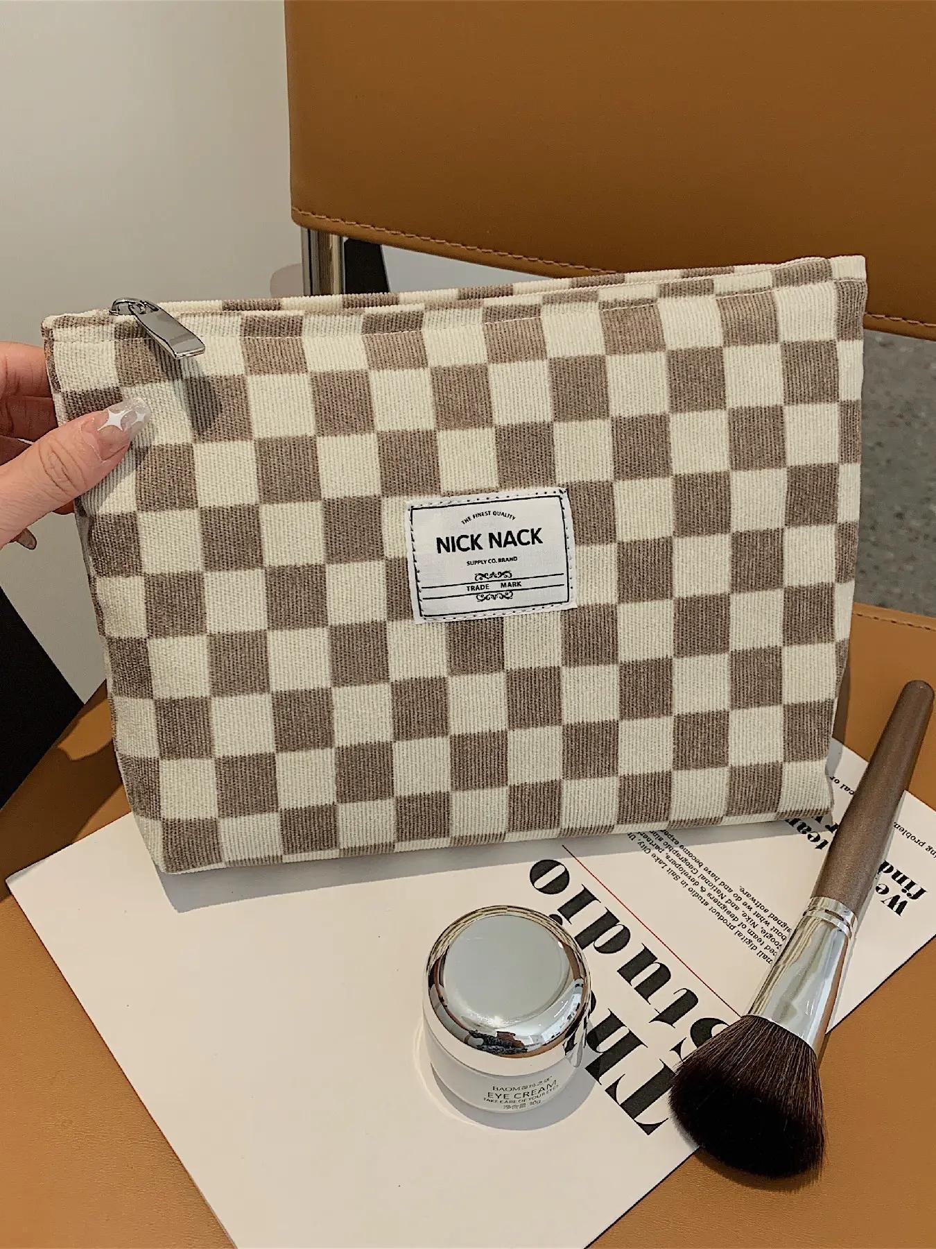 Plaid Pattern Makeup Bag, Fashionable Makeup Bag, Zipper Makeup Organizer Pouch, Versatile Cosmetic Storage Bag, Travel Cosmetic Bags, Handheld Cosmetic Pouch, Great for Skincare, Lotion, Cream, Lip Balm