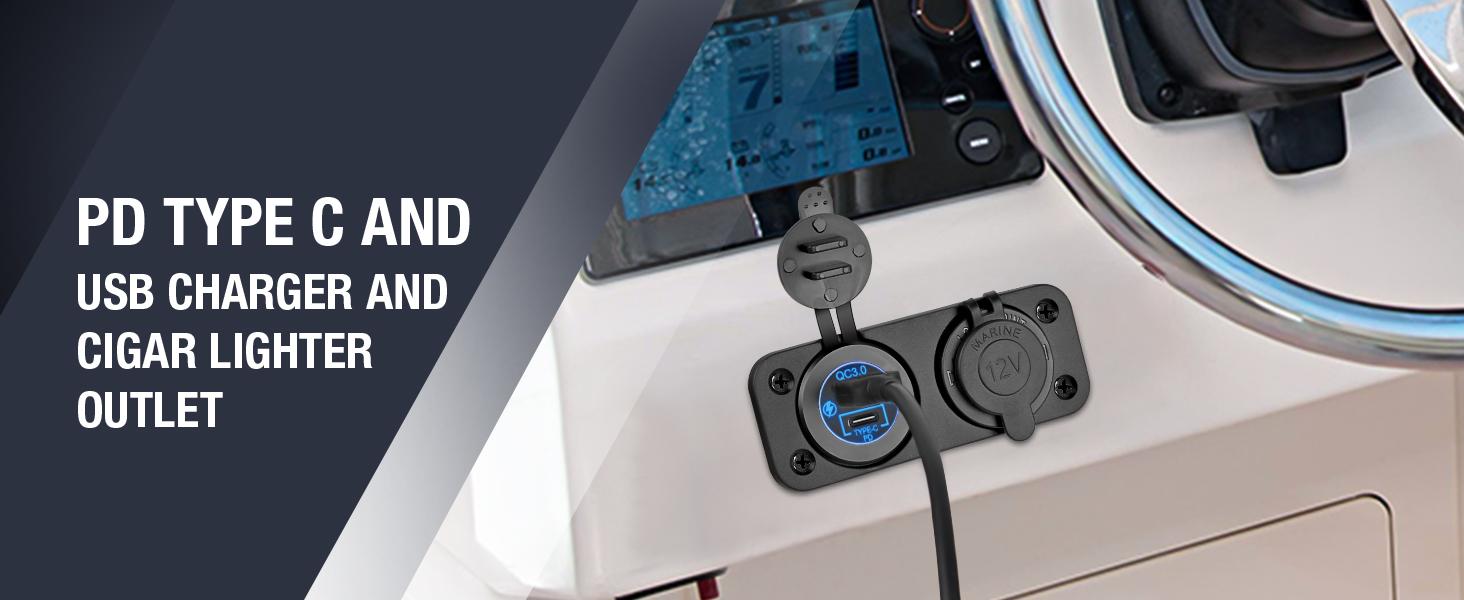 Nilight PD Type C and USB Charger Socket Pre-Wired 12V 24V