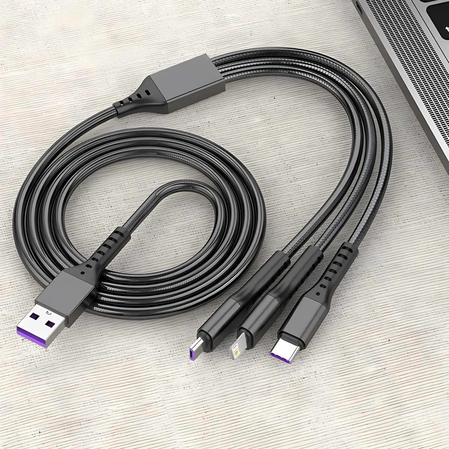 Fishnet Braided Charging Cable, 120w Fast Charge USB Phone Charger, Compatible with Type-C/iOS/micro, Universal 3-In-1 Charging Cable, Braided Charger Cord