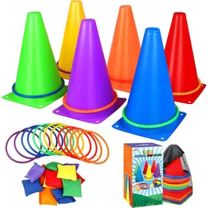 31 count Christmas Carnival , 3 in 1 Indoor Outdoor Bean Bag Ring Toss  for  Birthday Party, Plastic Soft Cones Yard Lawn  for Family Party 's