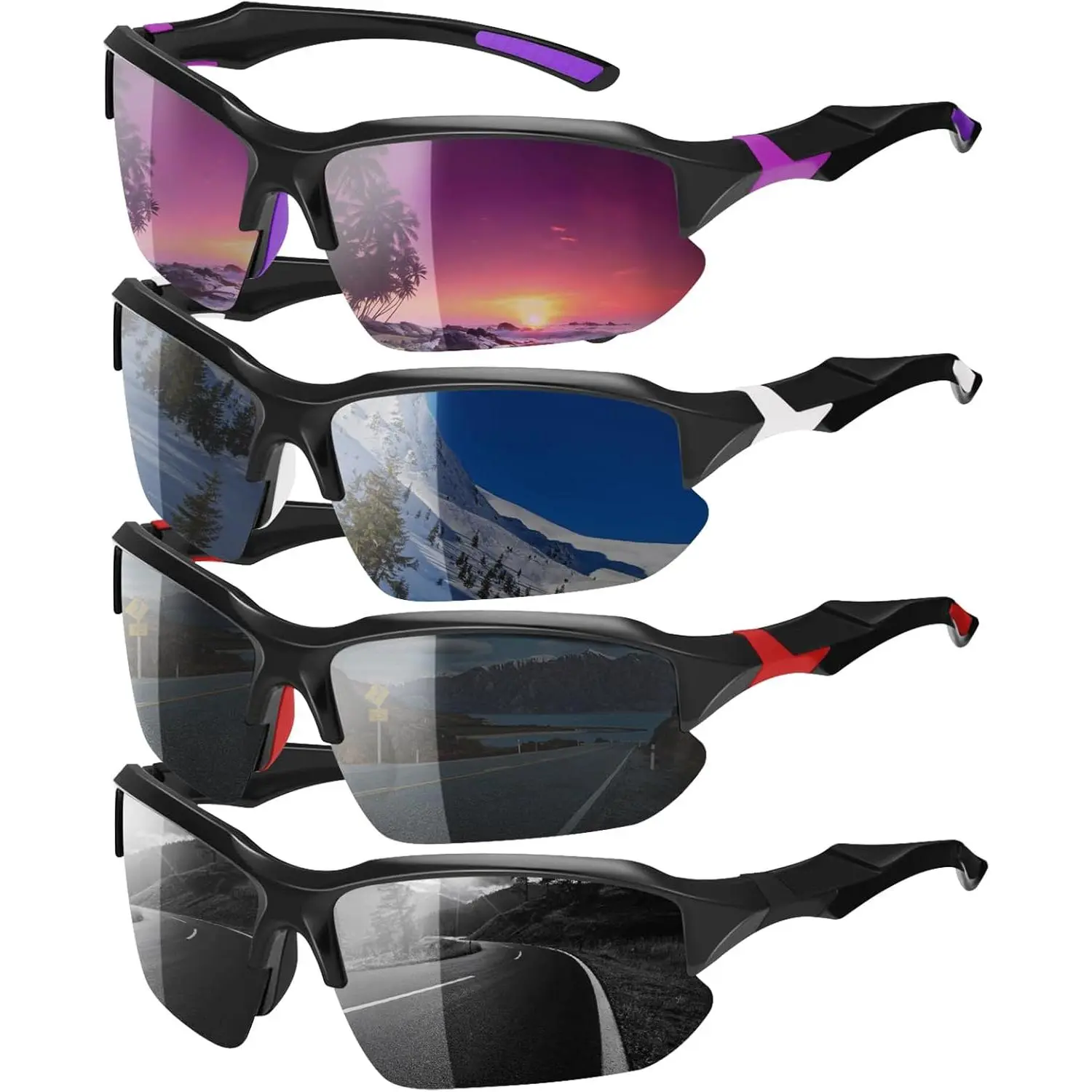 4 Pack Polarized Sports Sunglasses Men & Women |       UV Protection Lightweight Wraparound Sunglasses Outdoor