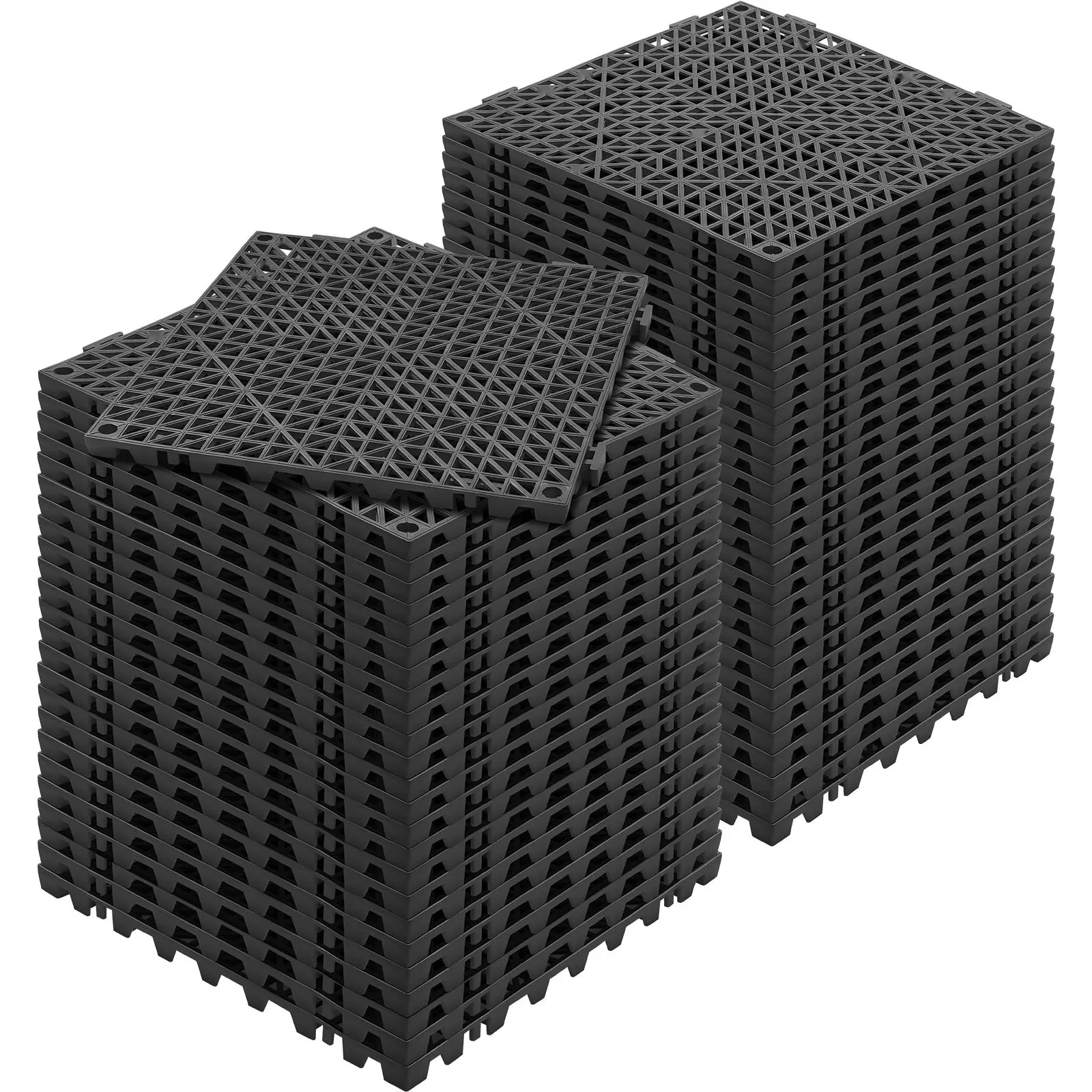 Interlocking Drainage Floor Tiles, 55-Piece Set, Black PVC Interlocking Tiles With Drain Holes, 12 X 12 Inches, Suitable For Restrooms, Bathrooms, Kitchens, Pools, Showers, And Wet Areas, Non-Slip, Easy Installation