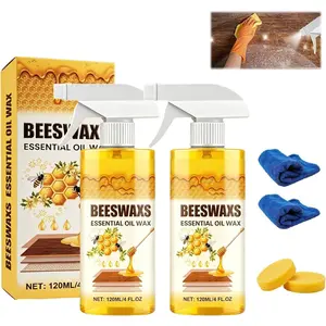 Beeswax Wood Polish Spray, Beeswax Essential Oil Wax, Natural Beeswax Furniture Polish & Wood Cleaner with Sponge and Towel, Upgrade Wood Wax Restorer for Floors, Furniture, Cabinets Tables (2Pcs)