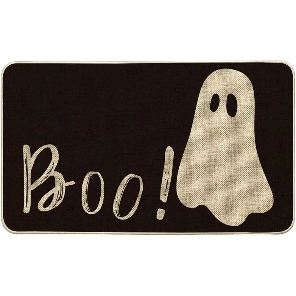 Ghost Boo Decorative Doormat - Low-Profile Anti-Slip Traction Doormat for Fall Halloween Holiday, Indoor Outdoor Entryway Decor Switch Mat, Anti-Slip Traction Doormats
