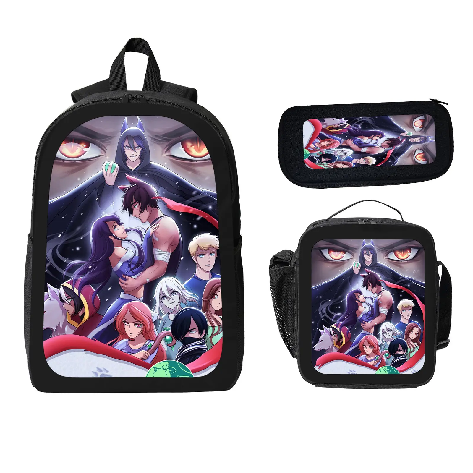 aphmau 3 Pcs School Backpack Set for Boys Girls Kids, Large Capacity Bookbag with Insulated Lunch Bag Pencil Case, Water Resistant Travel Daypack for Elementary Middle School f-10