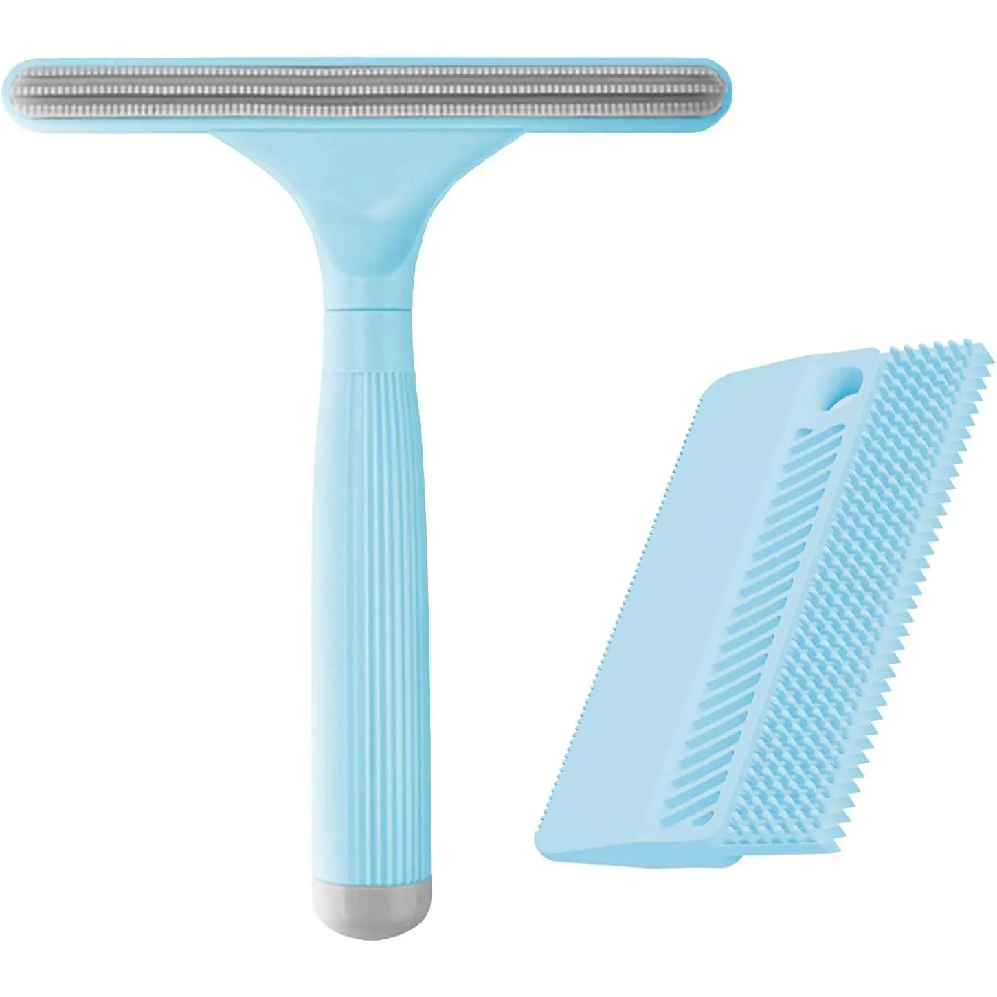 2 Pack Portable  Dogs Cats Hair Remover Lint Removal  Tool  Scraper Carpet Rake for Couch Furniture  Mats Fabric Sofa Clothes Bedding Blue