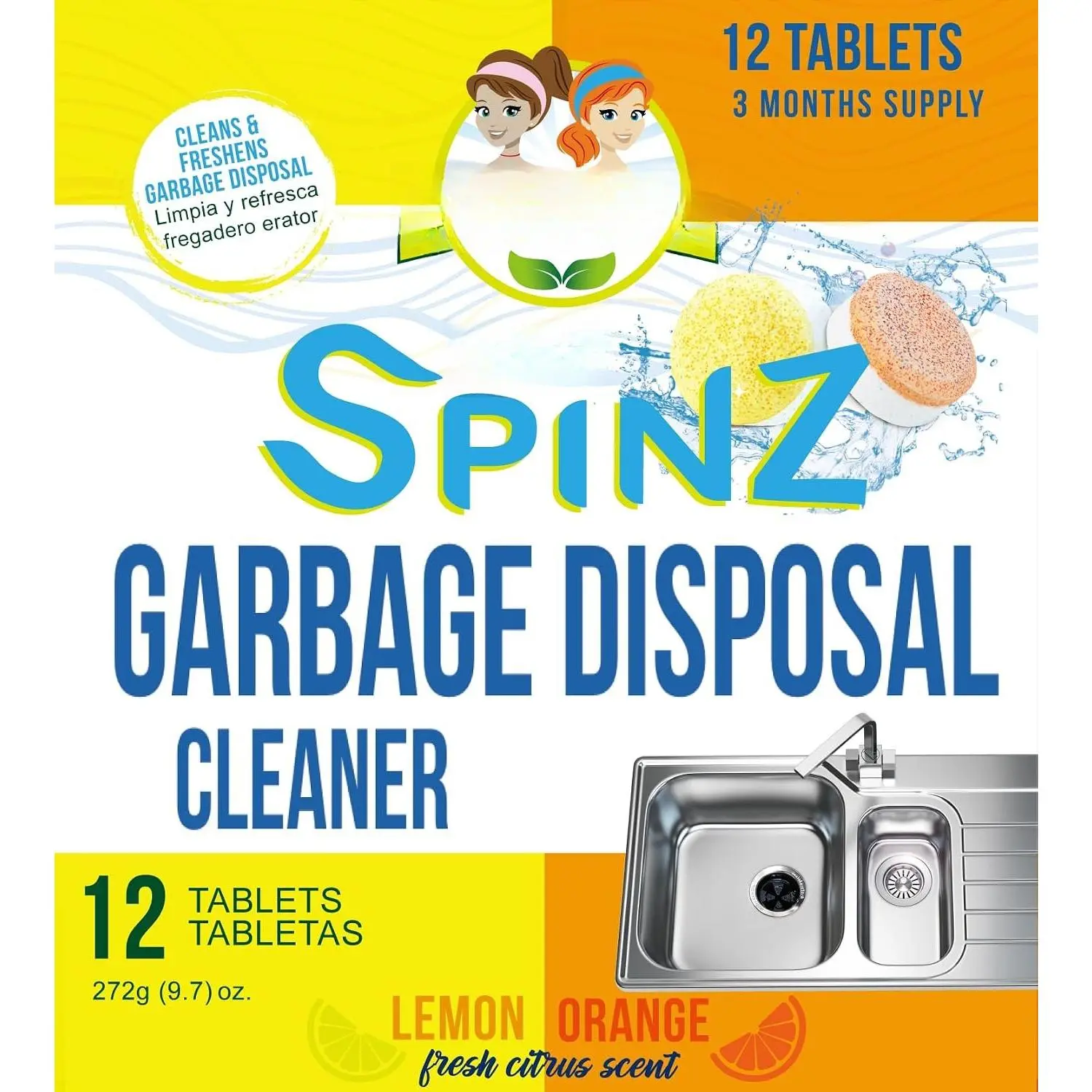 Eco Spinz Garbage Disposal Soap for Cleaning Kitchen Sinks and Drains 6 ct.  & 6 ct. Orange Citrus Scent
