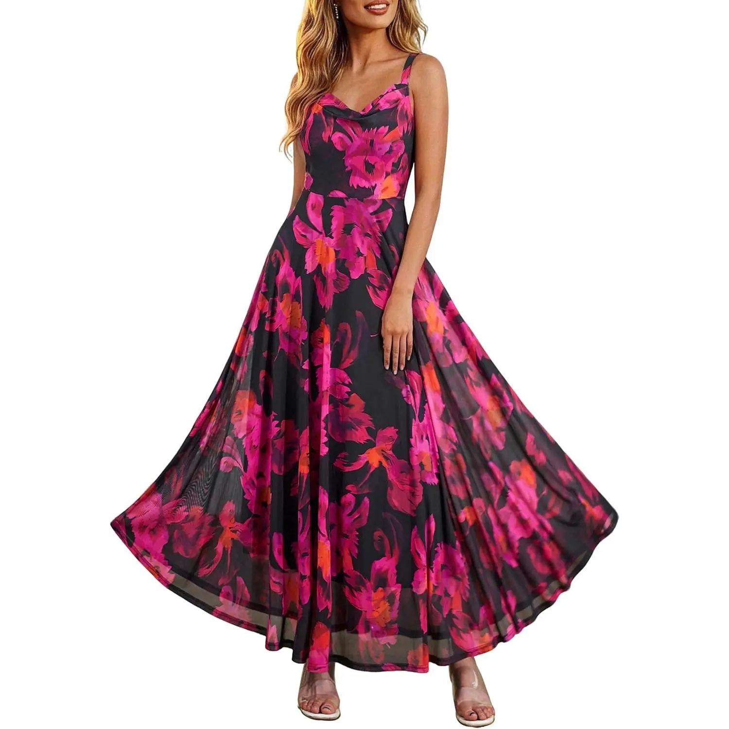 Summer Floral Maxi Dresses for Women Spaghetti Strap Dress Holiday Party Dress Beach Garden Dress for Wedding Guest